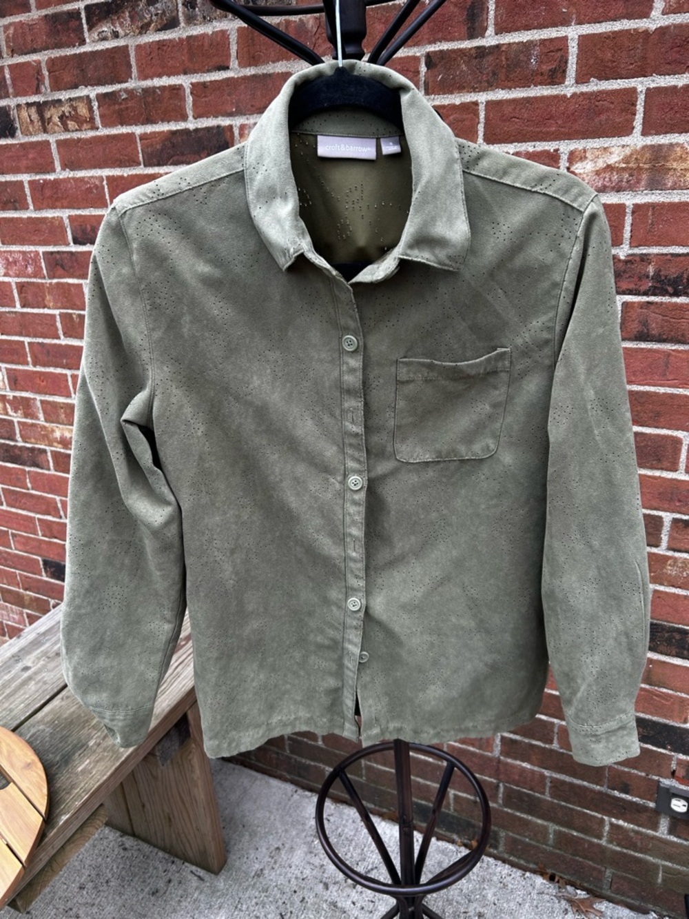 croft & barrow Olive Suede Jacket with Dark Collar